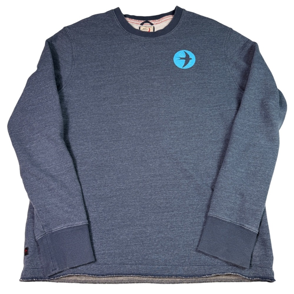 Relwen Mens XL Sweatshirt Navy Blue Heathered Crewneck Swallow Logo Graphic
